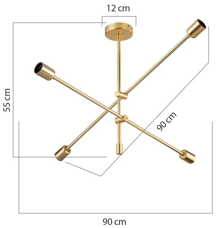 Φωτιστικό οροφής τετράφωτο PWL-1158 E27 χρυσό 90x90x55εκ