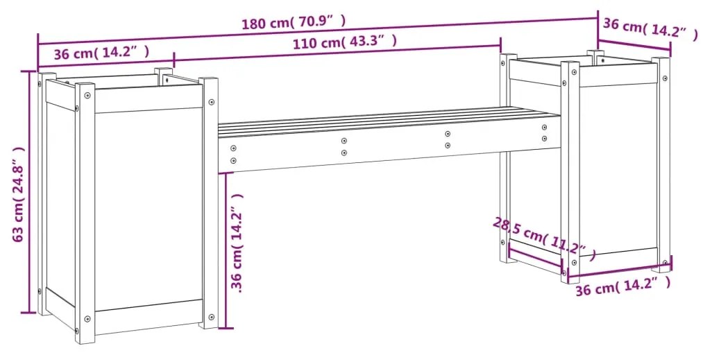 Ζαρντινιέρα Παγκάκι 180 x 36 x 63 εκ. από Μασίφ Ξύλο Douglas - Καφέ