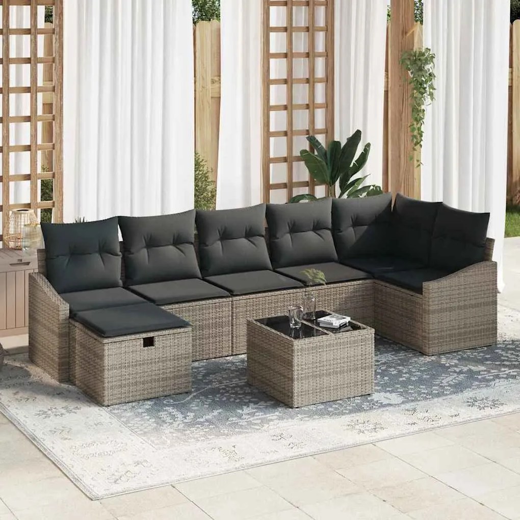 vidaXL Σετ Καναπέ Κήπου 8 pcs Γκρι 55 x 62 x 69 εκ Πολυ ράταν
