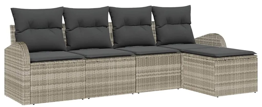 vidaXL Σετ Καναπέ Κήπου με μαξιλάρι 5 pcs Ανοιχτό γκρι Πολυ ράταν