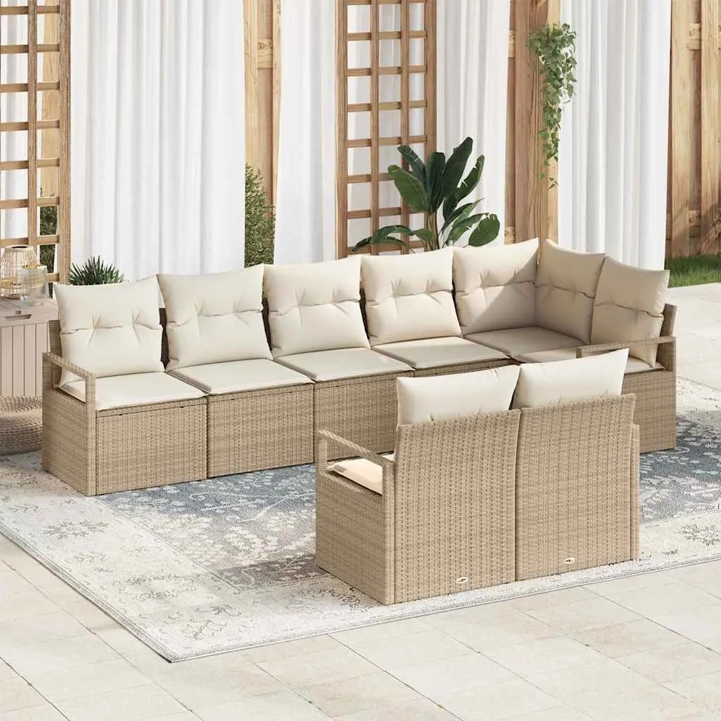 vidaXL Σετ Καναπέ Κήπου 8 pcs Μπεζ Πολυ ράταν