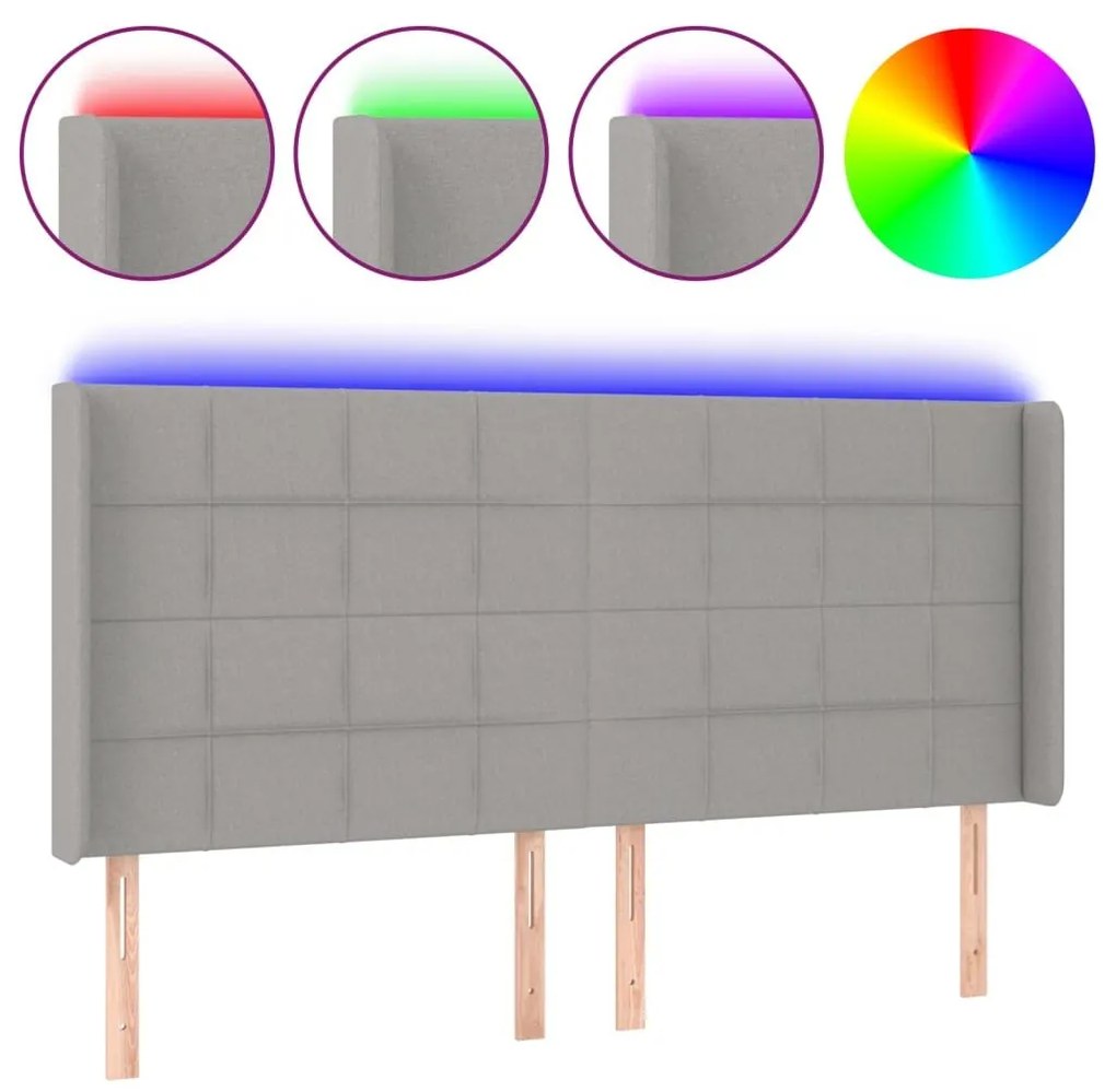 Κεφαλάρι Κρεβατιού LED Ανοιχτό Γκρι 163x16x118/128 εκ. - Γκρι