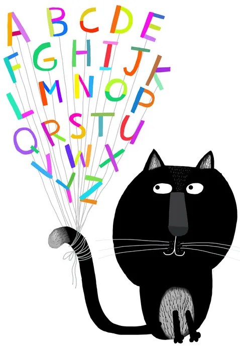 Εικονογράφηση Cute Black Cat with Alphabet Letters, Carla Daly