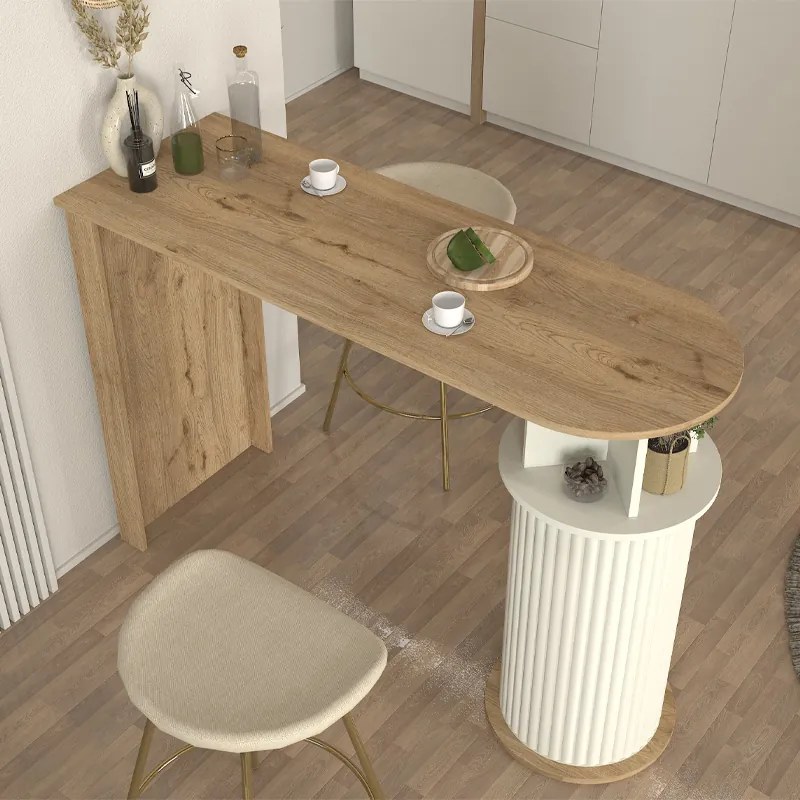 Τραπέζι μπαρ Bohema Megapap χρώμα sepet oak - ivory 150x51,6x101,8εκ. - GP042-0321,1