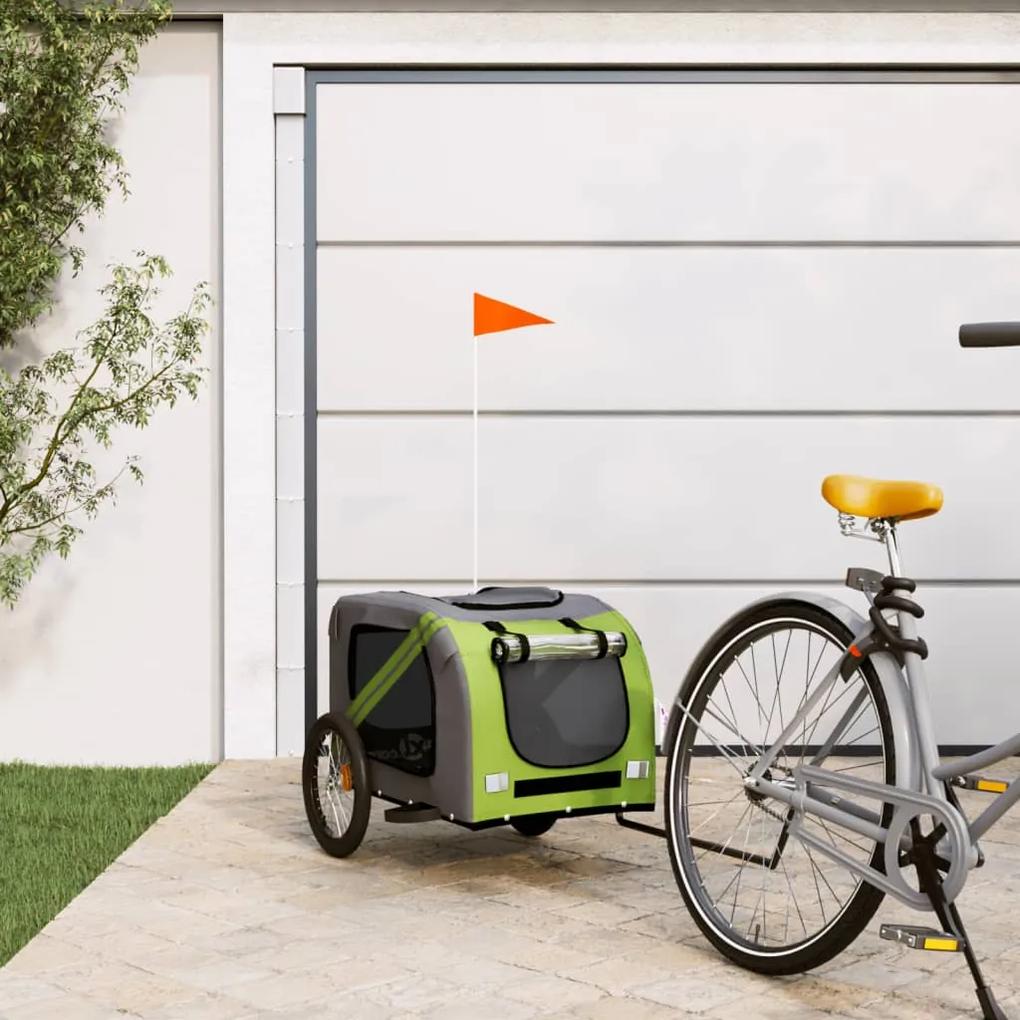 vidaXL Τρέιλερ Ποδηλάτου Κατοικίδιων Πράσινο/Γκρι Ύφασμα Oxford/Σίδηρο