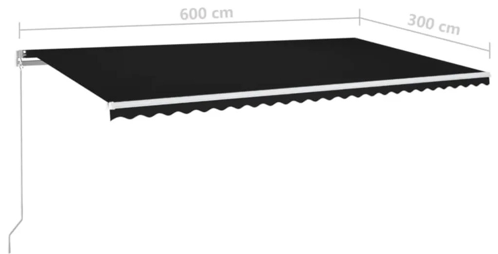 Τέντα Συρόμενη Χειροκίνητη με LED Ανθρακί 600 x 300 εκ. - Ανθρακί