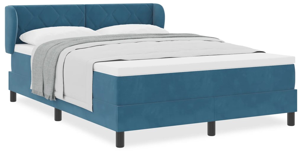 vidaXL Κρεβάτι Box Spring με Στρώμα Σκούρο Μπλε 140x200 εκ. Βελούδο