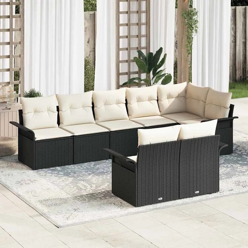 vidaXL Σετ Καναπέ Κήπου με μαξιλάρι 8 pcs Μαύρο Πολυ ράταν