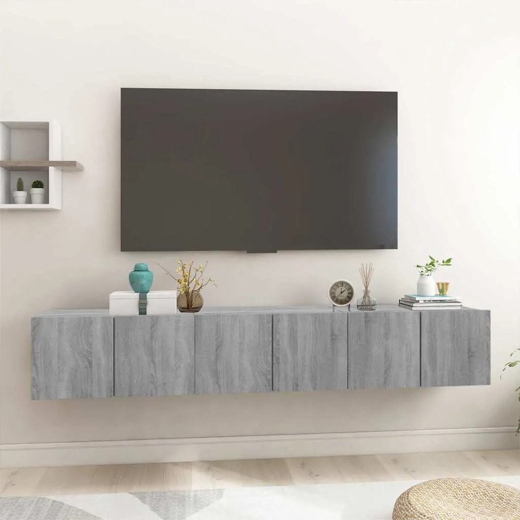 vidaXL Έπιπλα Τηλεόρασης Κρεμαστά 3 τεμ. Γκρι 60x30x30 εκ. Επεξ. Ξύλο