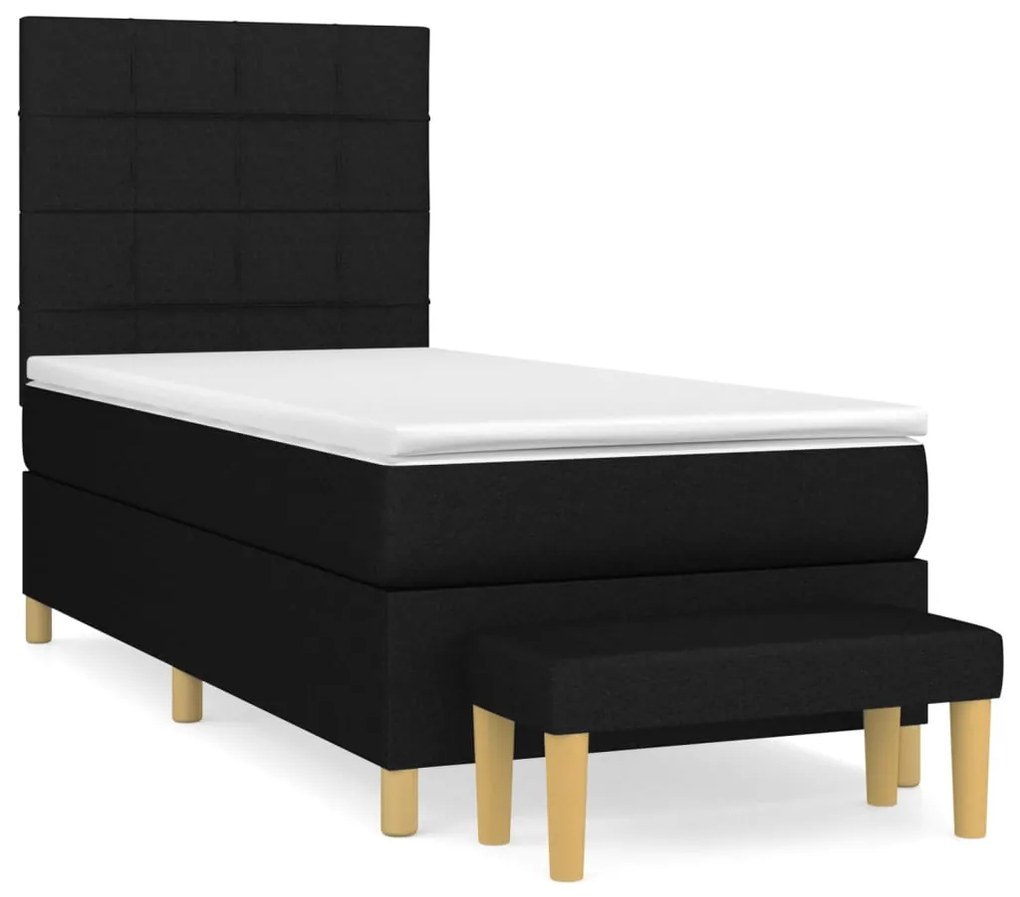 vidaXL Κρεβάτι Boxspring με Στρώμα Μαύρο 90x190 εκ.Υφασμάτινο