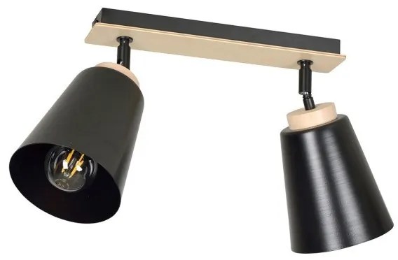 Σποτ Φωτιστικό Οροφής 2xE27 Ατσάλι-Ξύλο ATLAS Made in Poland Emibig-725/2-Μαύρο 725/2