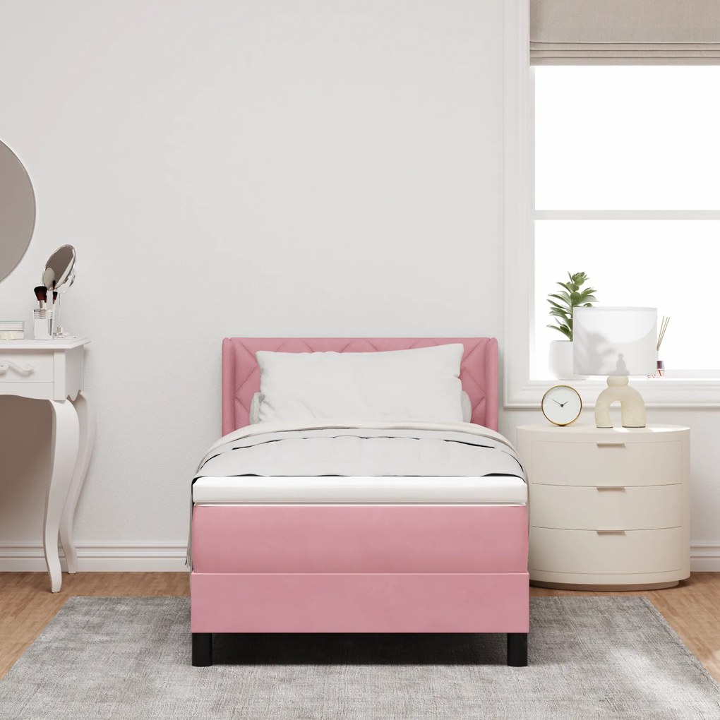 vidaXL Κρεβάτι Box Spring με Στρώμα Ροζ 90x200 εκ Βελούδο