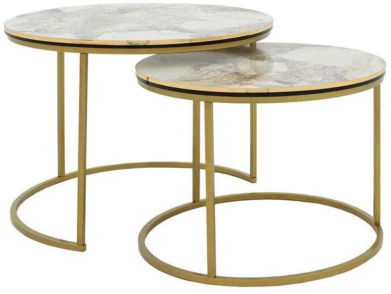 Τραπέζια σαλονιού October σετ 2τεμ λευκό μαύρο μάρμαρου-χρυσό ματ 70x70x50 εκ.