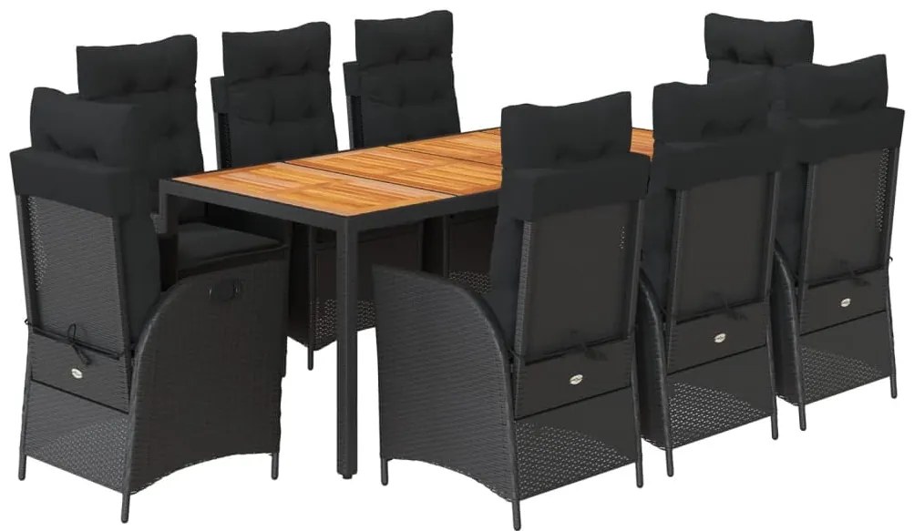 Σετ Τραπεζαρίας Κήπου 9 τεμ Μαύρο από Συνθ. Ρατάν με Μαξιλάρια 3213102