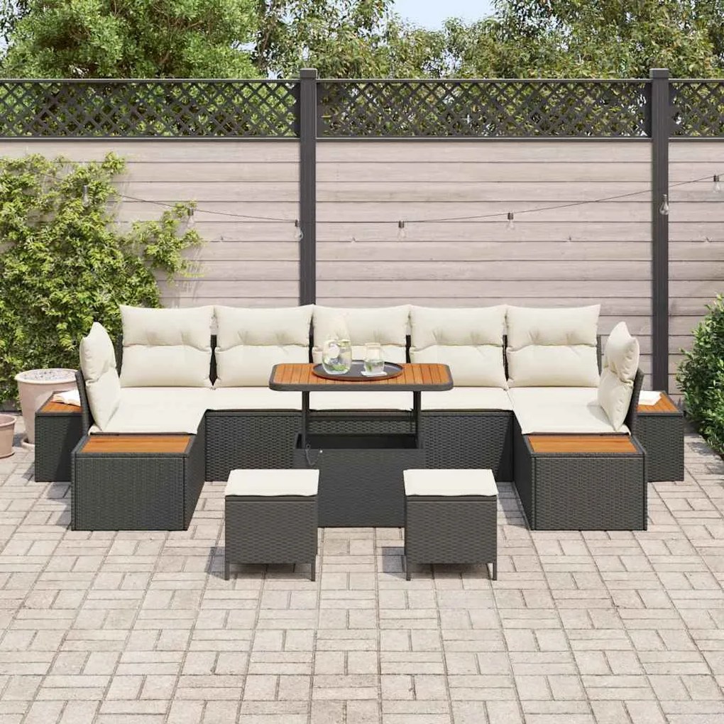 vidaXL Σετ Καναπέ Κήπου 10 pcs Μαύρο, Κρέμα 90 x 55 x 71 cm