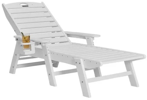 VEVOR Chaise Lounge Chair, 181 kg Weight Capacity, 6 Positions Adjustable Patio Lounge Chair, Outdoor HDPE Lounge Chair with Backrest & Cup Holder, for Pool Poolside Deck Backyard Lawn, White