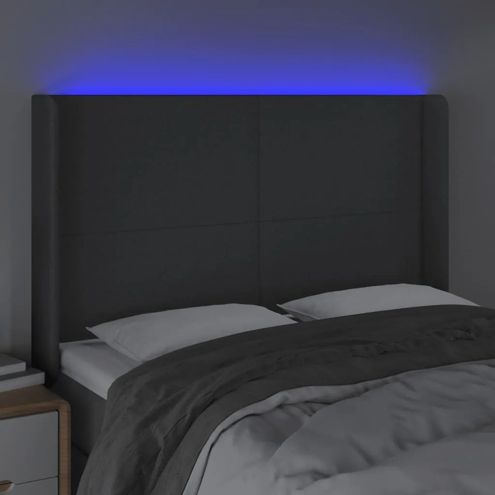 Κεφαλάρι Κρεβατιού LED Σκούρο Γκρι 147x16x118/128εκ. Υφασμάτινο 3123767