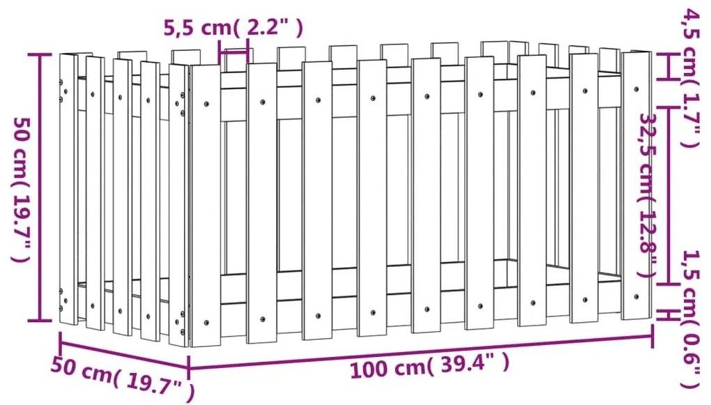 Ζαρντινιέρα με Σχέδιο Φράχτη 100x50x50εκ. Εμποτισμ. Ξύλο Πεύκου - Καφέ