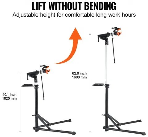 VEVOR Bike Repair Stand, 66 lbs Heavy-duty Aluminum Bicycle Repair Stand, Adjustable Height Bike Maintenance Workstand with Magnetic Tool Tray Telescopic Arm, Foldable Bike Work Stand for Home, Shops