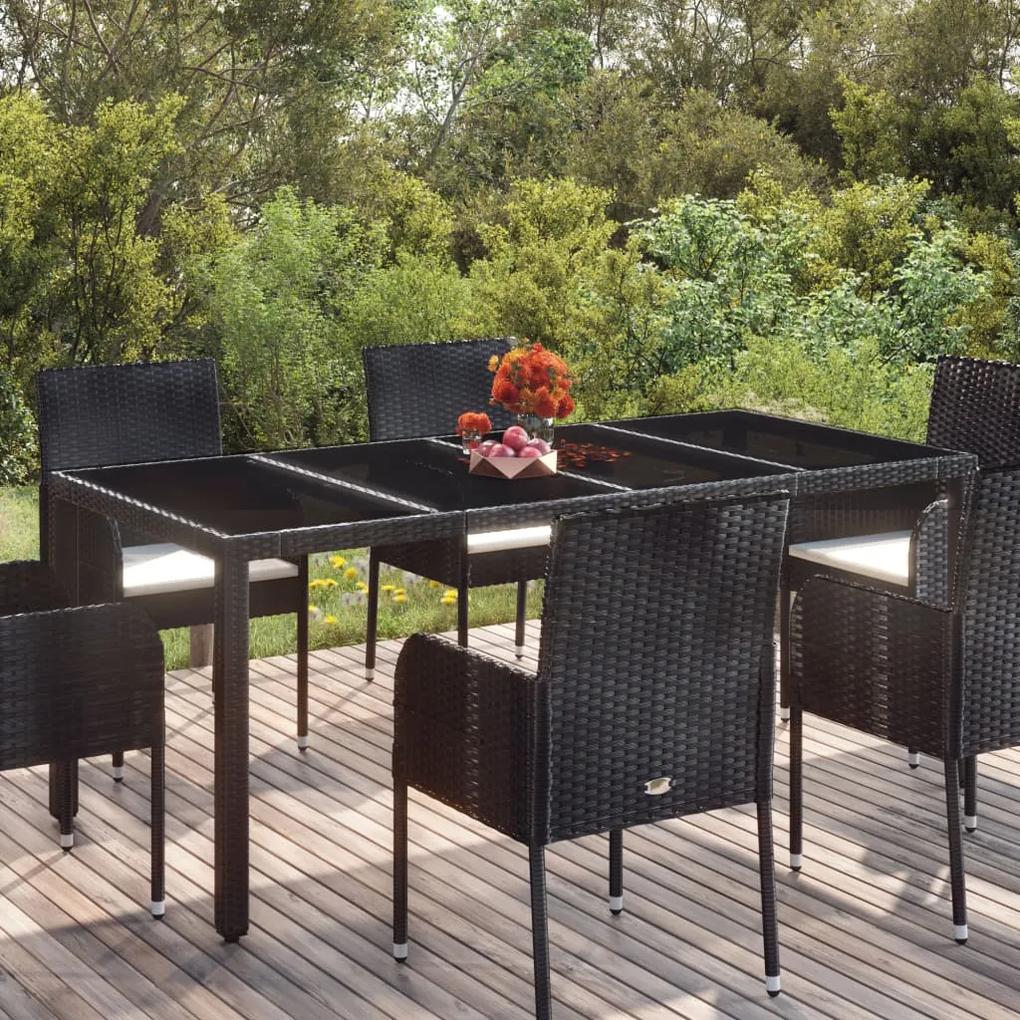 Τραπέζι Κήπου με Γυάλινη Επιφάνεια Μαύρο 190x90x75 εκ Ρατάν