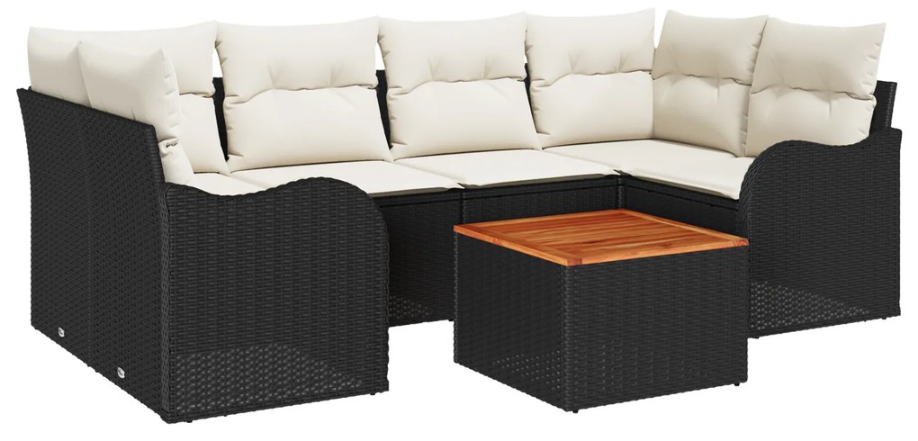 vidaXL Σετ Καναπέ Κήπου 7 pcs Μαύρος, λευκός Μεσαίος Ρατάν