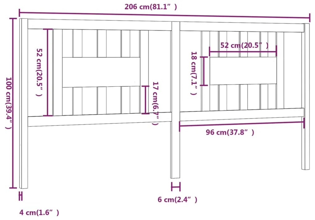 vidaXL Κεφαλάρι Λευκό 206 x 4 x 100 εκ. Μασίφ Ξύλο Πεύκου