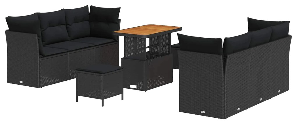 Σετ Καναπέ Κήπου με μαξιλάρι 9 pcs Μαύρο συνθετικό ρατάν