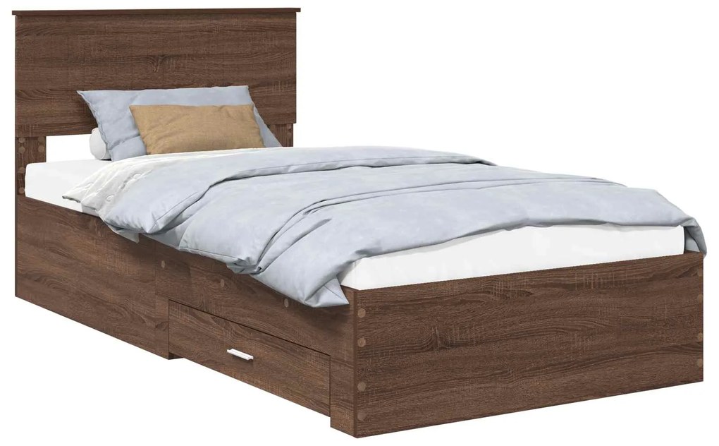 vidaXL Σκελετός Κρεβατιού Καφέ Δρύινο και Ασημί 100 x 200 cm