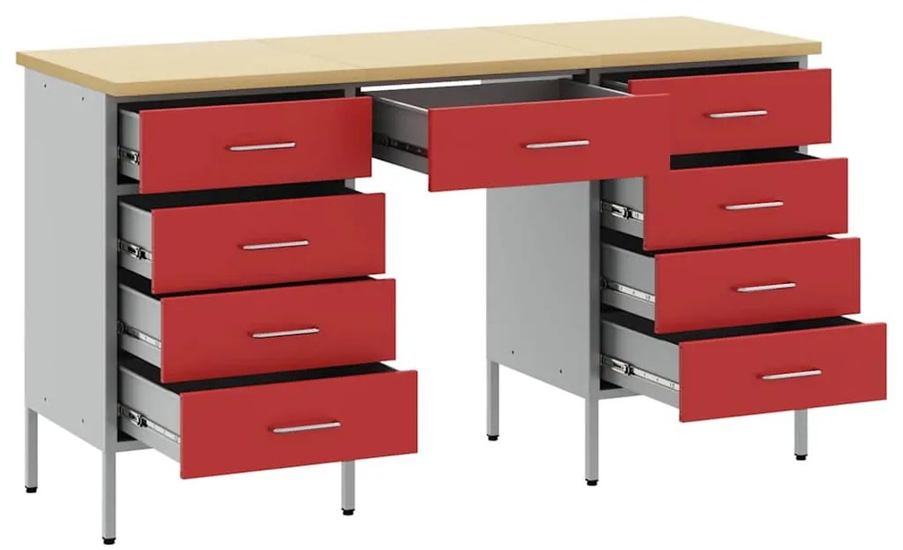 vidaXL Ντουλάπα Εργασίας με συρτάρι 3 pcs Κόκκινο 150 x 55 x 85 εκ
