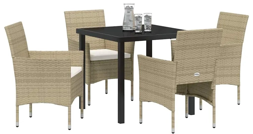 vidaXL Σέτ φαγητού για κήπο με μαξιλάρι 5 pcs Μπεζ συνθετικό ρατάν