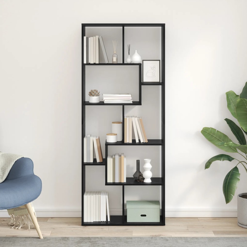 vidaXL Βιβλιοθήκη Μαύρη δρυς 67 x 25 x 161,5 εκ Επεξεργασμένο ξύλο
