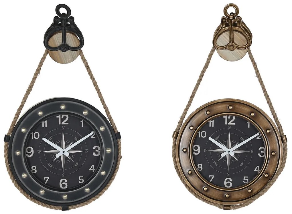 Ρολόι Τοίχου DKD Home Decor 43 x 8 x 71 cm Κρυστάλλινο Μαύρο Χρυσό Σίδερο (x2)