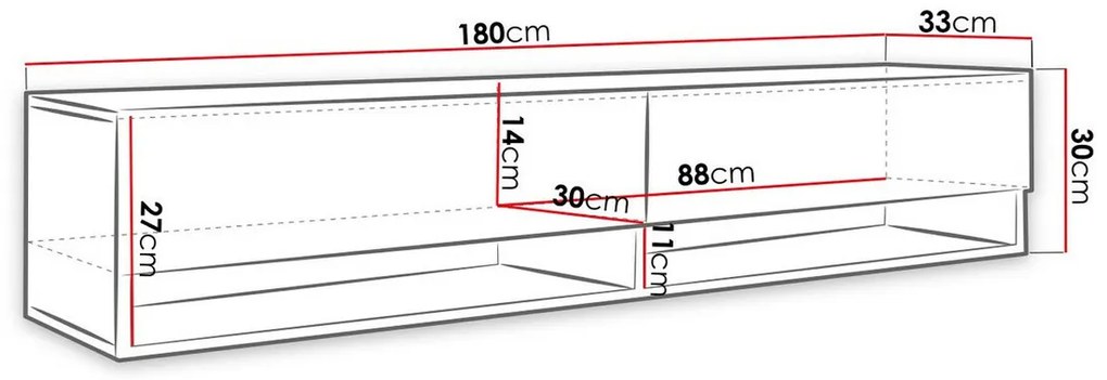 Τραπέζι Tv Sarasota 119, Wotan δρυς, Ο αριθμός των θυρών: 2, 180x30x33cm, 31 kg | Epipla1.gr