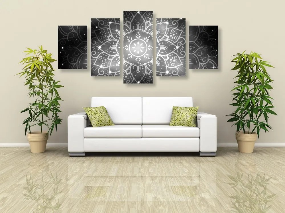 Εικόνα 5 τμημάτων Mandala με γαλαξιακό φόντο σε ασπρόμαυρο - 200x100