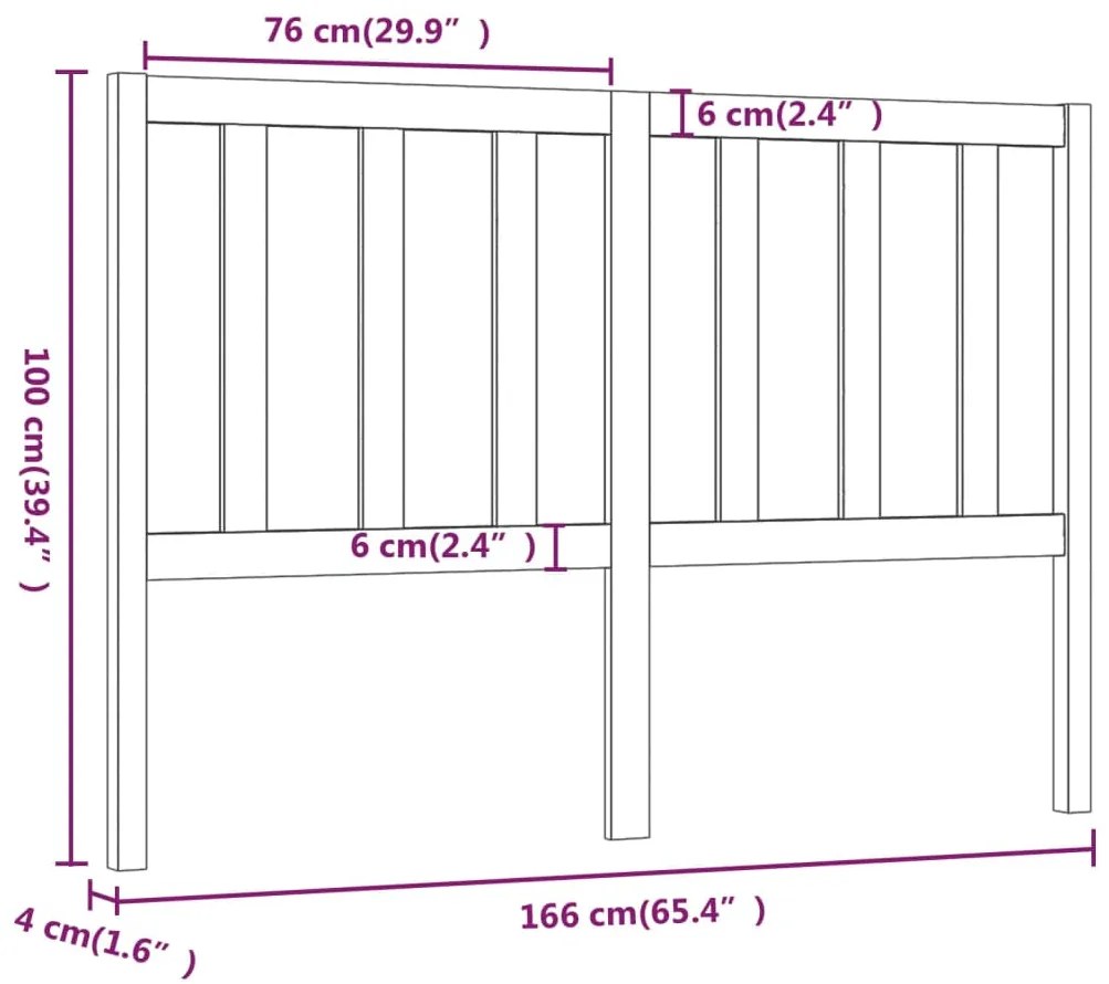 vidaXL Κεφαλάρι Κρεβατιού Μαύρο 166 x 4 x 100 εκ. Μασίφ Ξύλο Πεύκου