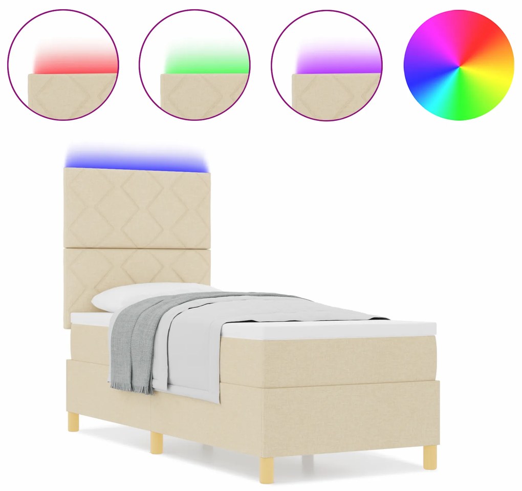 vidaXL Κρεβάτι με Στρώμα & LED Κρεμ 80x200 εκ. Ύφασμα