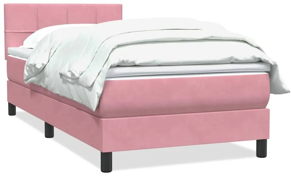 Κρεβάτι Boxspring με Στρώμα Ροζ 90x220 εκ. Βελούδινο - Ροζ