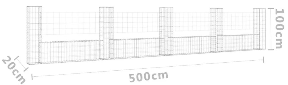 Συρματοκιβώτια Στύλοι σε U Σχήμα 5 τεμ. 500x20x100 εκ Σιδερένια - Ασήμι