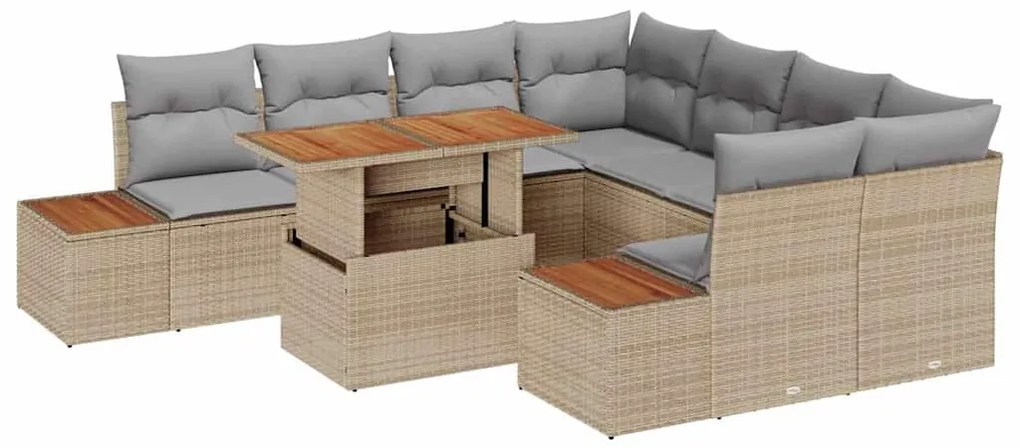 vidaXL Σέτ φαγητού για κήπο 9 pcs Μπεζ, Γκρι 100 x 55 x 73 εκ