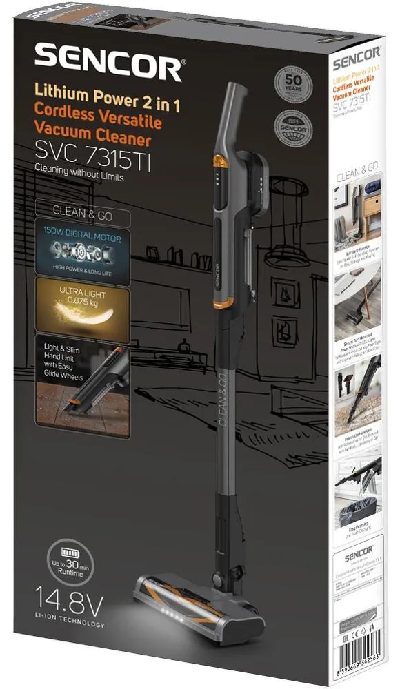 Επαναφορτιζόμενη Ηλεκτρική Σκούπα Stick 150W 2 σε 1 Sencor SVC 7315TI Μαύρη