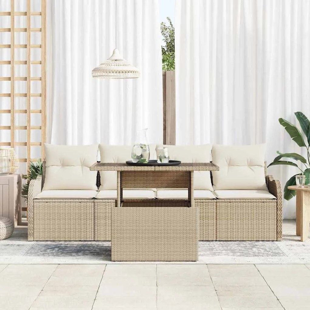 vidaXL Σετ Καναπέ Κήπου 5 pcs Μπεζ 100 x 55 x 73 εκ Πολυ ράταν
