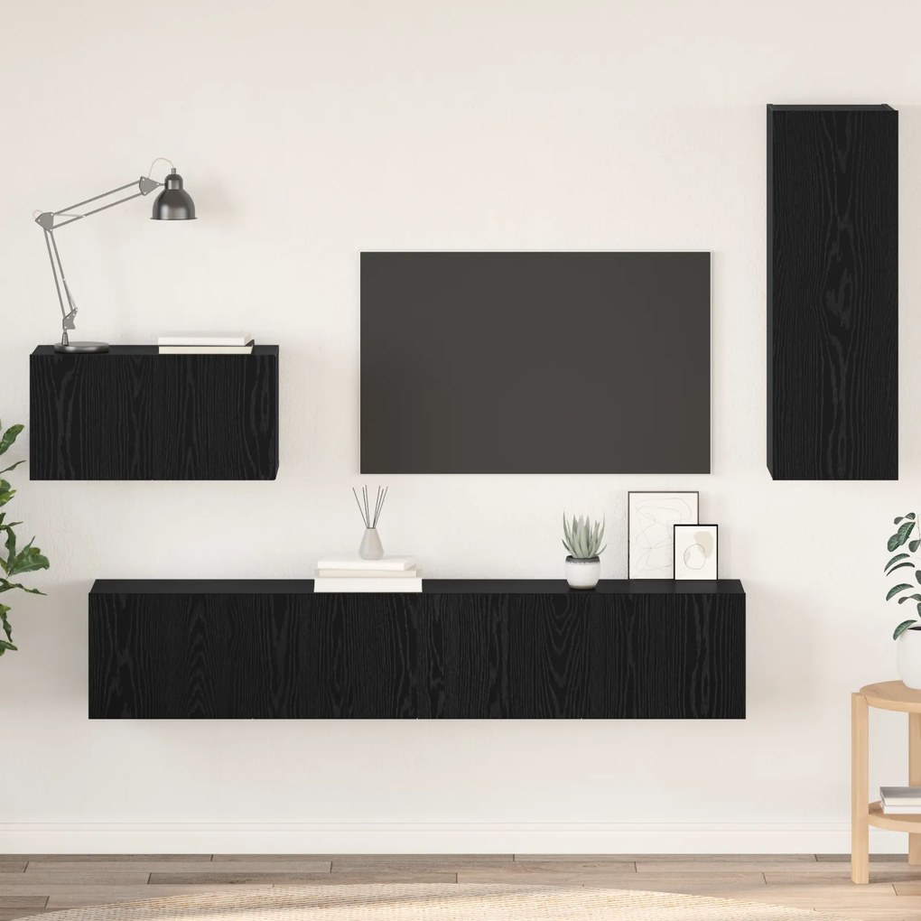 vidaXL Τηλεοπτική Κάβα Τοίχου Επιτοίχιο 4 pcs Μαύρη δρυς