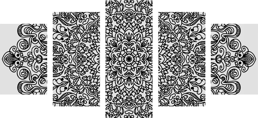 Στολίδι 5 τμημάτων με μοτίβο λουλουδιών σε ασπρόμαυρο