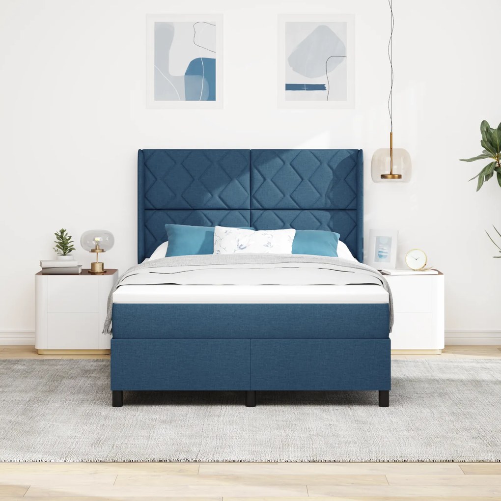 vidaXL Κρεβάτι με Στρώμα μπλε 140x200 cm, ύφασμα