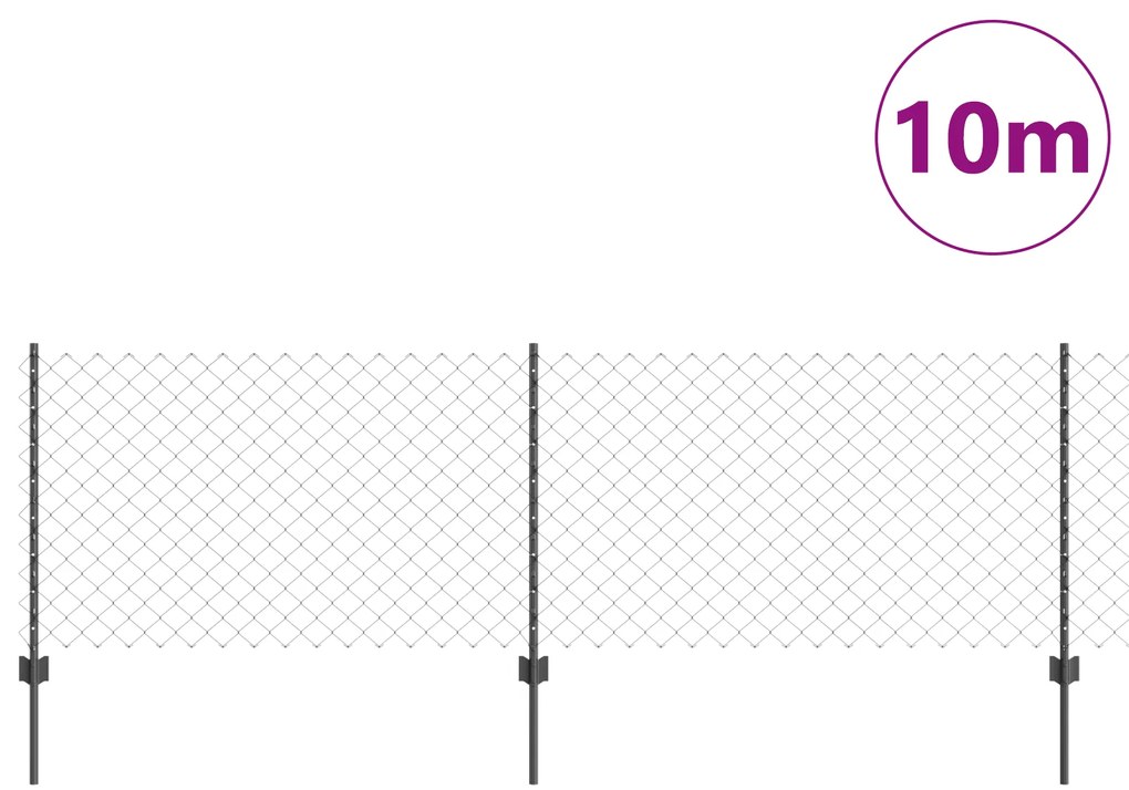 vidaXL Φράχτης αλυσίδας με 10 U Posts Γκρι 0.8x10 μ Ατσάλι