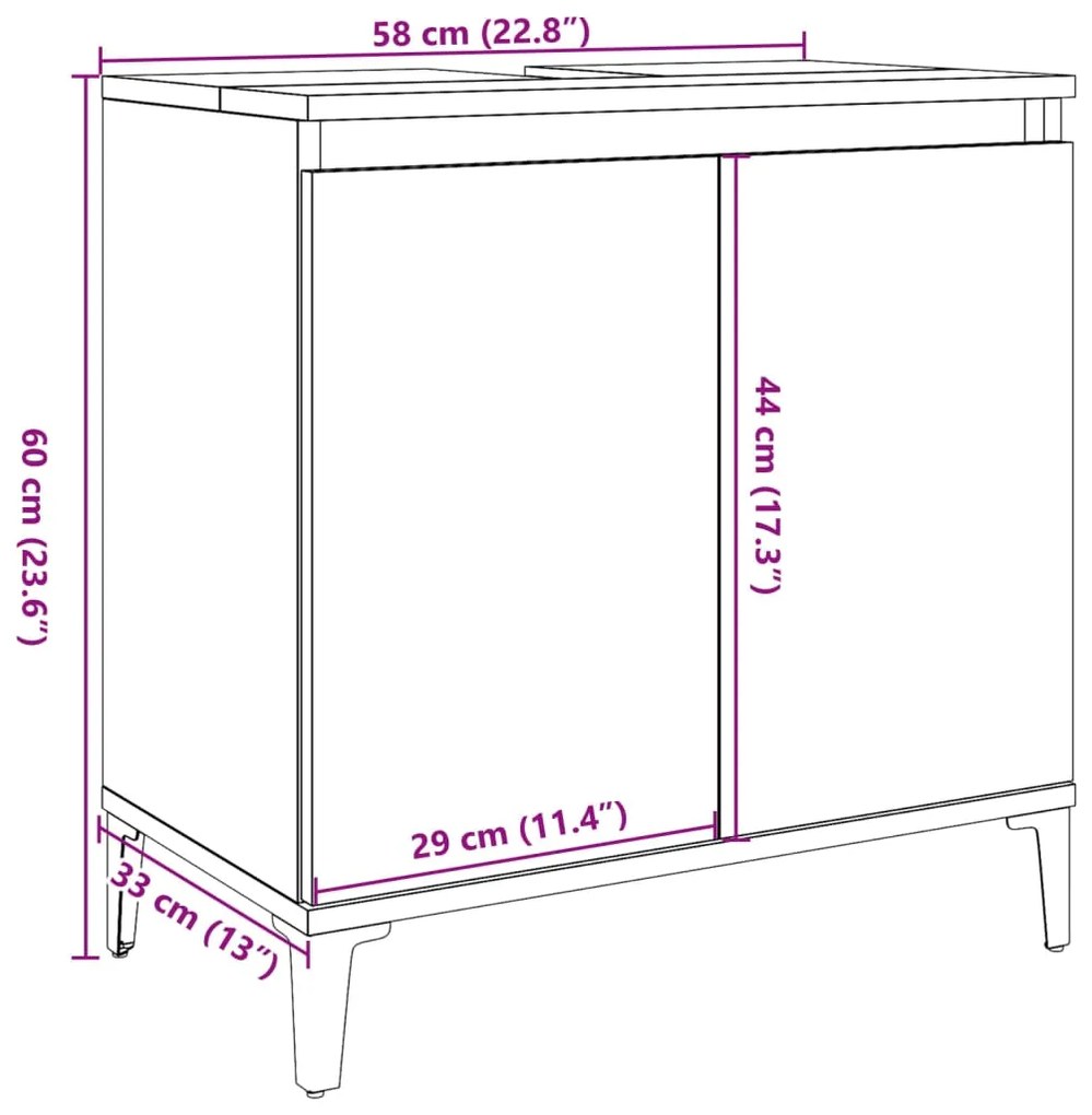Ντουλάπι Νιπτήρα τεχνίτης Δρυς 58x33x60 εκ. Επεξεργασμένο Ξύλο - Καφέ