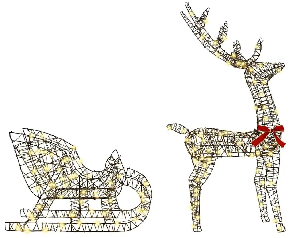 vidaXL Έλκηθρο με Ελάφια Θερμό λευκό 70 x 26 x 128,5 εκ Ρατάν