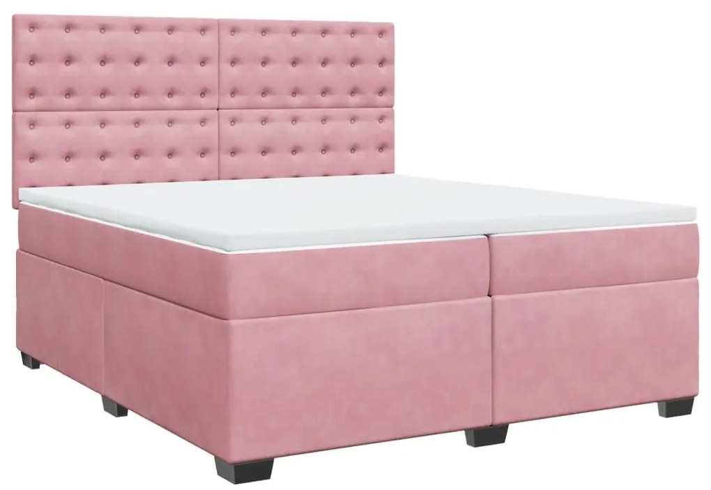 vidaXL Κρεβάτι Boxspring με Στρώμα Ροζ 200x200 εκ. Βελούδινο