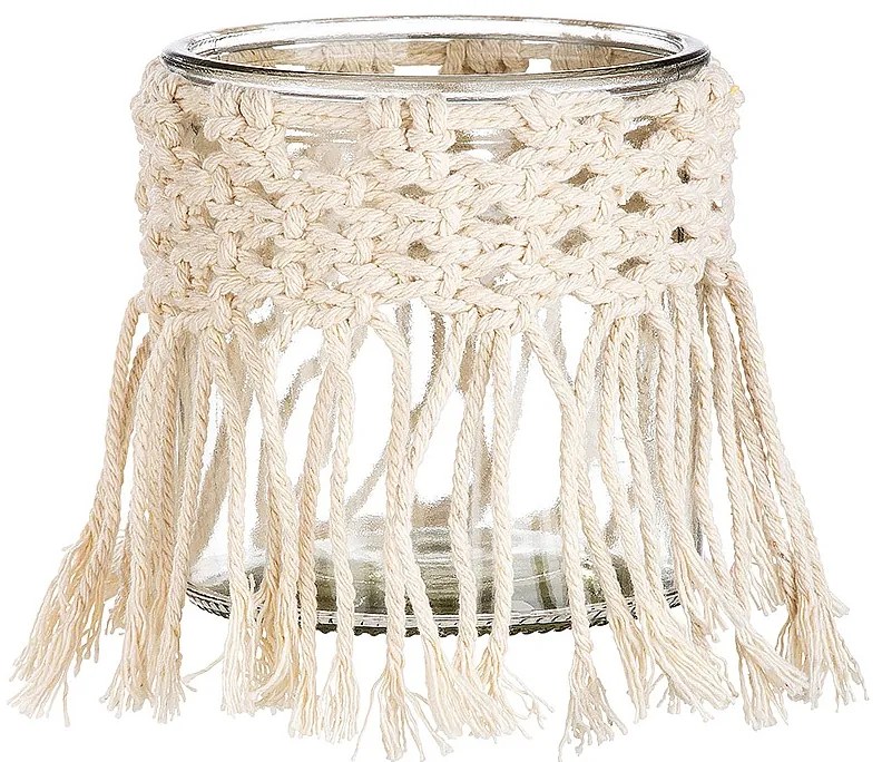 Κηροπήγιο ArteLibre Με Μακραμέ Διακόσμηση Διάφανο/Μπεζ Γυαλί 10x10x10cm