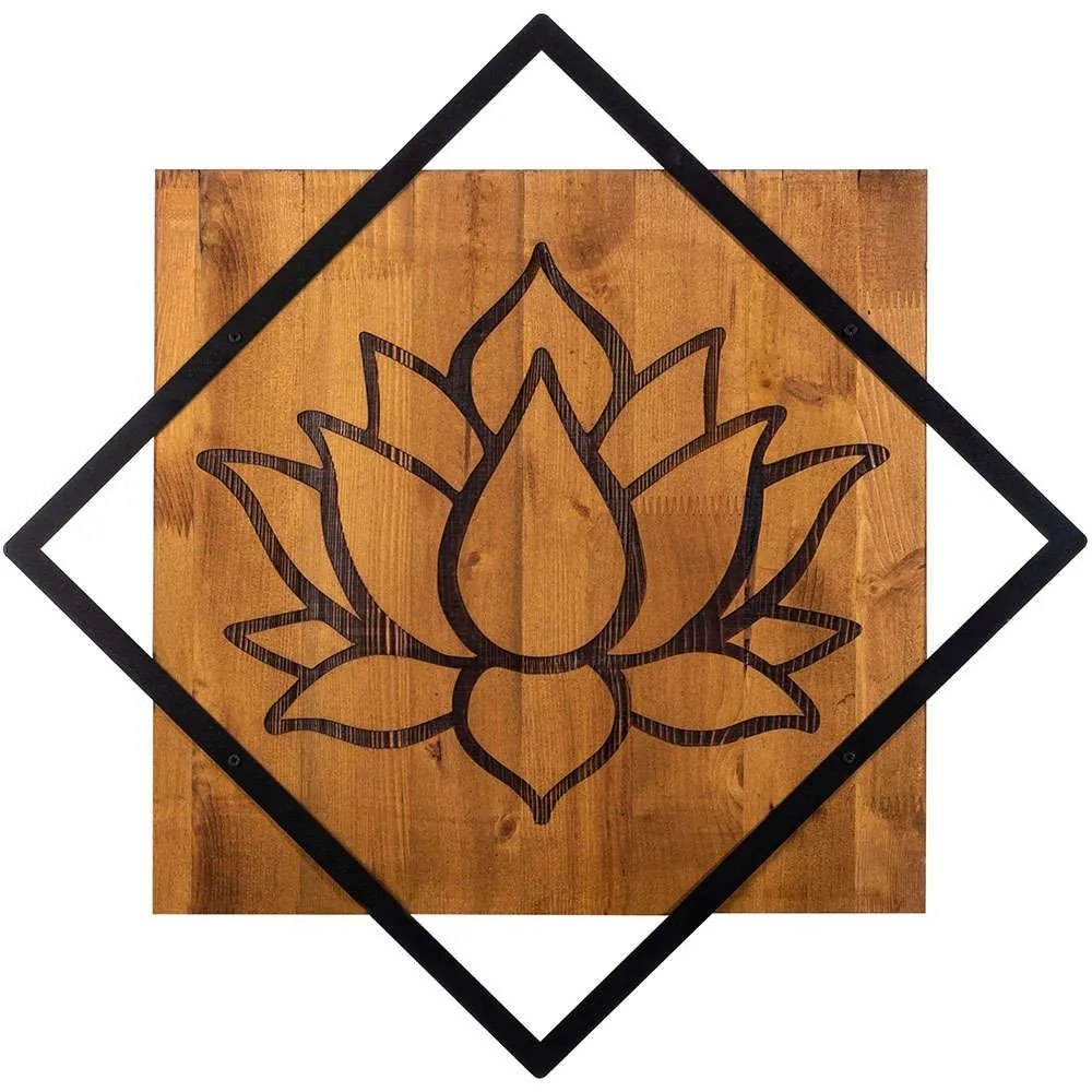 Διακοσμητικό Τοίχου Lotus 899SKL2128 54x54cm Walnut-Black Wallity Metal,Wood